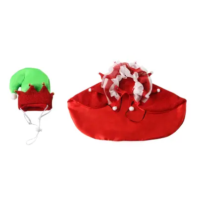 Praznični Božični Kostum za Hišne Živali: Rdeča Poliestrska Ogrinjala in Klobuk