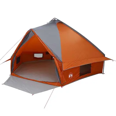 vidaXL Teepee šotor s streho Siva in oranžna 490 x 410 x 210 cm