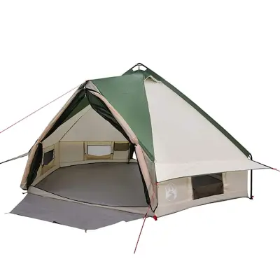 vidaXL Teepee šotor s streho Zelena in Bela 490 x 410 x 210 cm