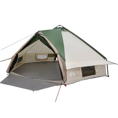 vidaXL Teepee šotor s streho Zelena in Bela 490 x 410 x 210 cm