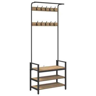 vidaXL Obešalnik za plašče s polico artisan hrast 75 x 34 x 184 cm