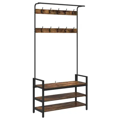 vidaXL Obešalnik za plašče s polico Dimljeni hrast 95 x 34 x 184 cm