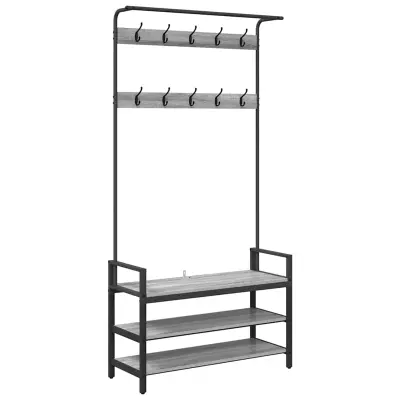 vidaXL Obešalnik za plašče s polico Drugo Siva sonoma 95 x 34 x 184 cm