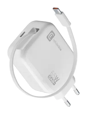 Hišni polnilec navijalni GAN USB-C 65W, bel