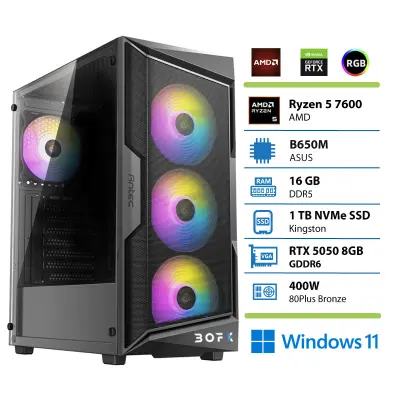 Namizni računalnik BOFX CALLISTO 3, Ryzen 5 7600, 16 GB RAM, 1 TB SSD, RTX5050, W11H|Gaming
