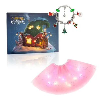 Set za izdelavo zapestnic, Božični adventni koledar + Svetleče krilo z LED lučkami (roza) | ADVENTPRINCESS