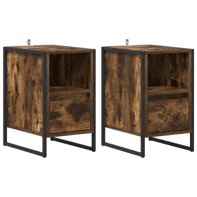 vidaXL Nočna omarica s predalom 2 pcs Dimni hrast 39,5 x 30 x 50 cm