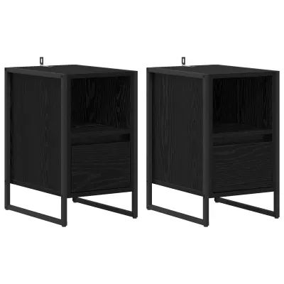 vidaXL Nočna omarica s predalom 2 pcs Črna Orehovina 39,5 x 30 x 50 cm