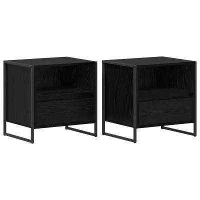 vidaXL Nočna omarica s predalom 2 pcs Črna Orehovina 50 x 39,5 x 50 cm