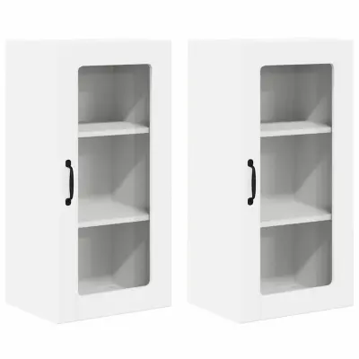 vidaXL Stenska kuhinjska omarica s polico 2 pcs Visok sijaj bela