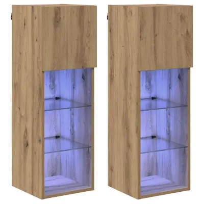 vidaXL TV omare za montažo na steno z LED lučmi 2 pcs Umetni hrast