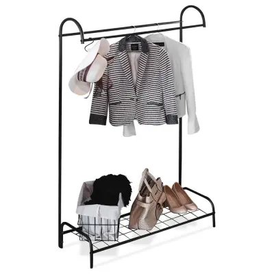 Stoječe stojalo za oblačila, kovinsko, črno, 147 cm