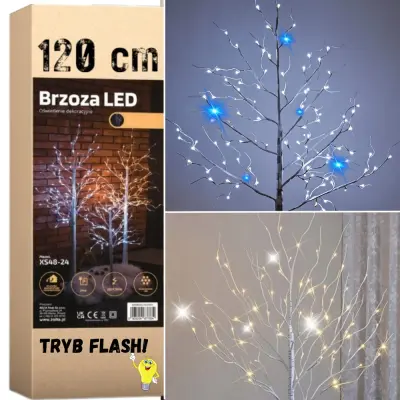 BOŽIČNA DEKORACIJA Z BREZO, LED LUČKO, 120 CM, 96 LED, tople luči