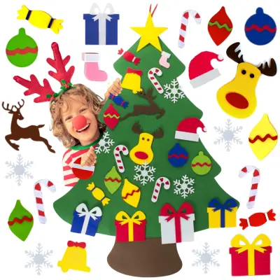 Božično drevo iz filca z okraski iz repe za otroke, umetni božični okraski iz filca, naredi sam