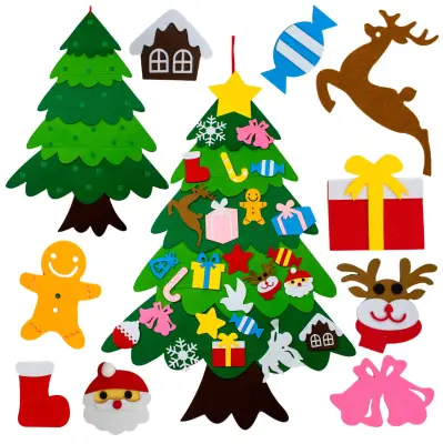 Božično drevo iz filca z okraski, igrača, darilo za otroke, ustvarjalni DIY