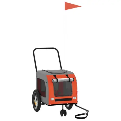 vidaXL Kolesarska prikolica za hišne ljubljenčke Oranžna in siva