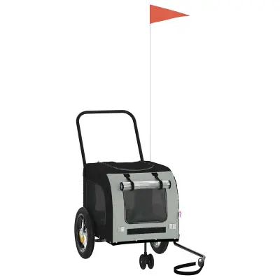 vidaXL Kolesarska prikolica za hišne ljubljenčke Siva in črna