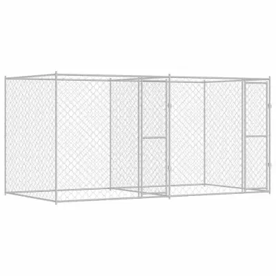 vidaXL Pasja kletka srebrna 400 x 200 x 200 cm Cinkana jeklena