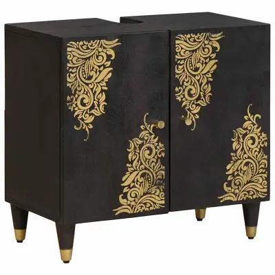 vidaXL Omarica za umivalnik Črna 62 x 33 x 58 cm Masiven les manga