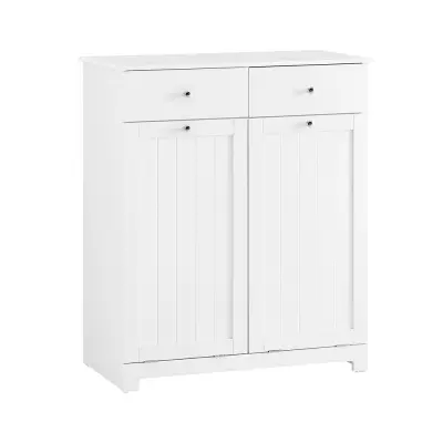 SoBuy Perilni koš z 2 predaloma Bela 78x38x90cm Funkcionalen BZR33-II-W