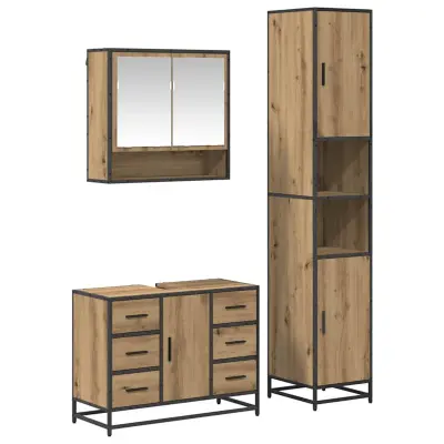 vidaXL Komplet pohištva za kopalnico s predalom 3 pcs artisan hrast