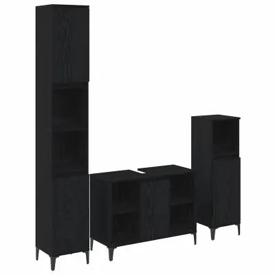 vidaXL Komplet pohištva za kopalnico 3 pcs Črni hrast Konstruiran les