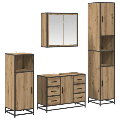 vidaXL Komplet pohištva za kopalnico s predalom 4 pcs artisan hrast