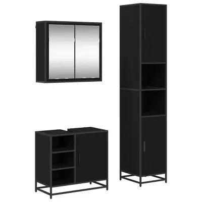 vidaXL Komplet pohištva za kopalnico s polico 3 pcs Črna Orehovina