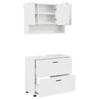 vidaXL Komplet pohištva za kopalnico s predalom 2 pcs Visok sijaj bela