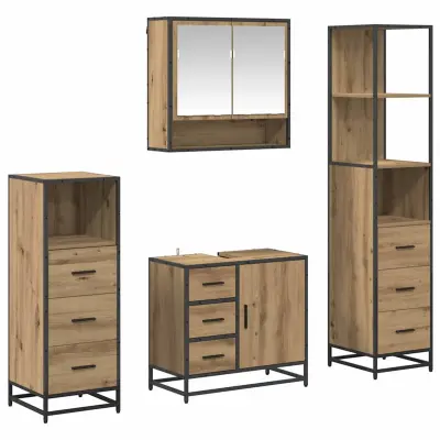 vidaXL Komplet pohištva za kopalnico s predalom 4 pcs artisan hrast