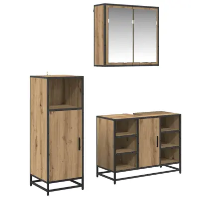 vidaXL Komplet pohištva za kopalnico s polico 3 pcs Umetni hrast