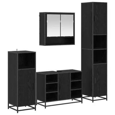 vidaXL Komplet pohištva za kopalnico s polico 4 pcs Črna Orehovina