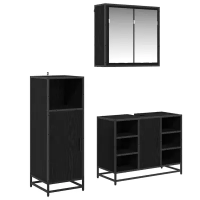 vidaXL Komplet pohištva za kopalnico s polico 3 pcs Črna Orehovina