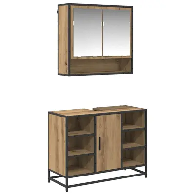 vidaXL Komplet pohištva za kopalnico s polico 2 pcs Umetni hrast