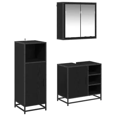 vidaXL Komplet pohištva za kopalnico s polico 3 pcs Črna Orehovina