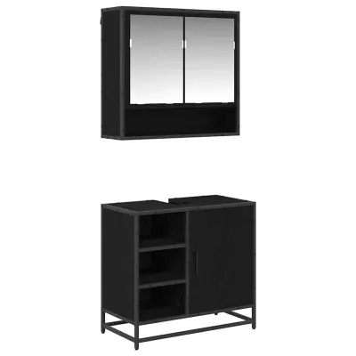 vidaXL Komplet pohištva za kopalnico s predalom 2 pcs Črna Orehovina