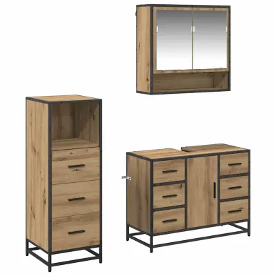 vidaXL Komplet pohištva za kopalnico s predalom 3 pcs artisan hrast