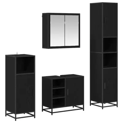 vidaXL Komplet pohištva za kopalnico s polico 4 pcs Črna Orehovina