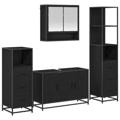 vidaXL Komplet pohištva za kopalnico s predalom 4 pcs Črna Orehovina