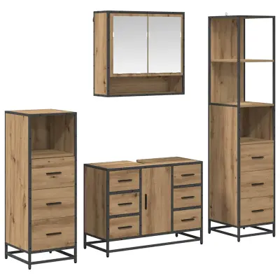 vidaXL Komplet pohištva za kopalnico s predalom 4 pcs artisan hrast