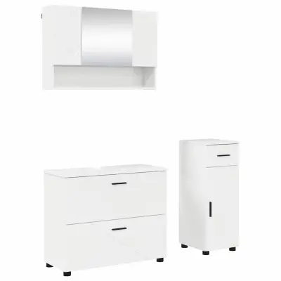 vidaXL Komplet pohištva za kopalnico s predalom 3 pcs Visok sijaj bela