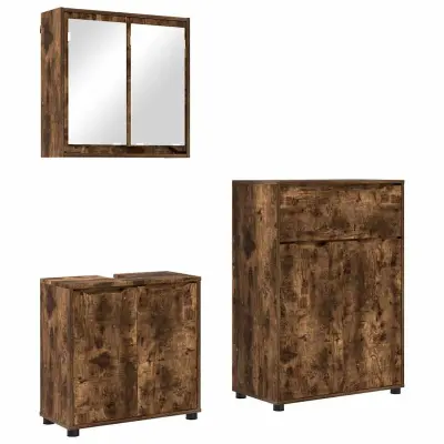 vidaXL Komplet pohištva za kopalnico s predalom 3 pcs Dimljeni oreh