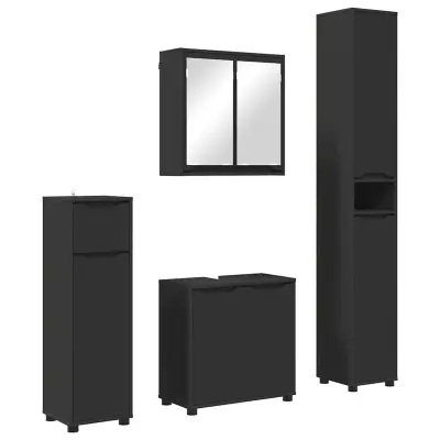 vidaXL Komplet pohištva za kopalnico 4 pcs Črna Konstruiran les