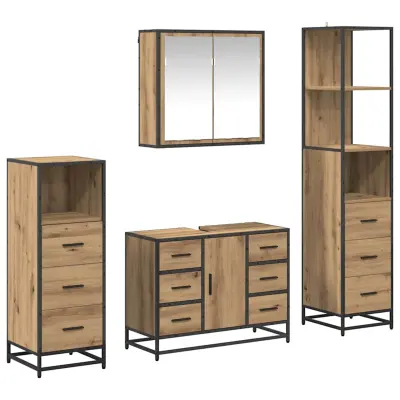 vidaXL Komplet pohištva za kopalnico s predalom 4 pcs artisan hrast