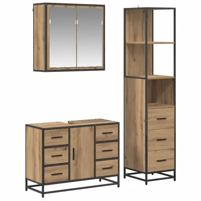 vidaXL Komplet pohištva za kopalnico s predalom 3 pcs artisan hrast