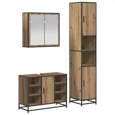vidaXL Komplet pohištva za kopalnico z vrati 3 pcs artisan hrast