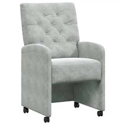 vidaXL Jedilni stoli s kolesi 2 pcs Svetlo siva 58 x 67 x 97 cm Žamet