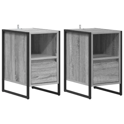 vidaXL Nočna omarica s predalom 2 pcs Siva Sonoma 39,5 x 30 x 50 cm