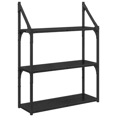 vidaXL Stenska polica Črna Orehovina 60 x 21 x 78,5 cm Konstruiran les