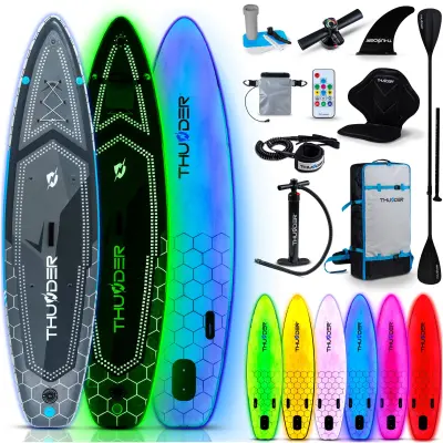 Napihljiva LED SUP deska – osvetljena RGB, 320 cm, stabilna, komplet SUP + kajak, nosilnost 150 kg THUNDER® LUMOS